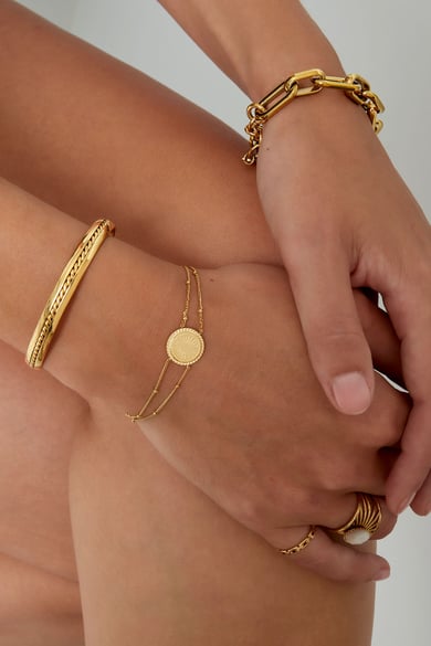 Doppelgliedarmband mit Münze – Goldfarbe - Goldfarbefarbe h5 Bild3